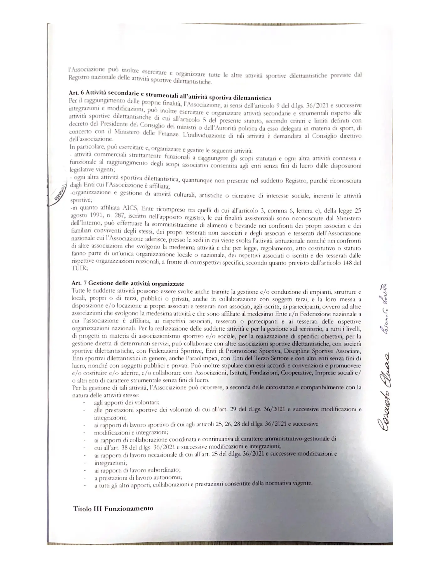 Statuto Fly Gym, pagina 4: articoli 6-7