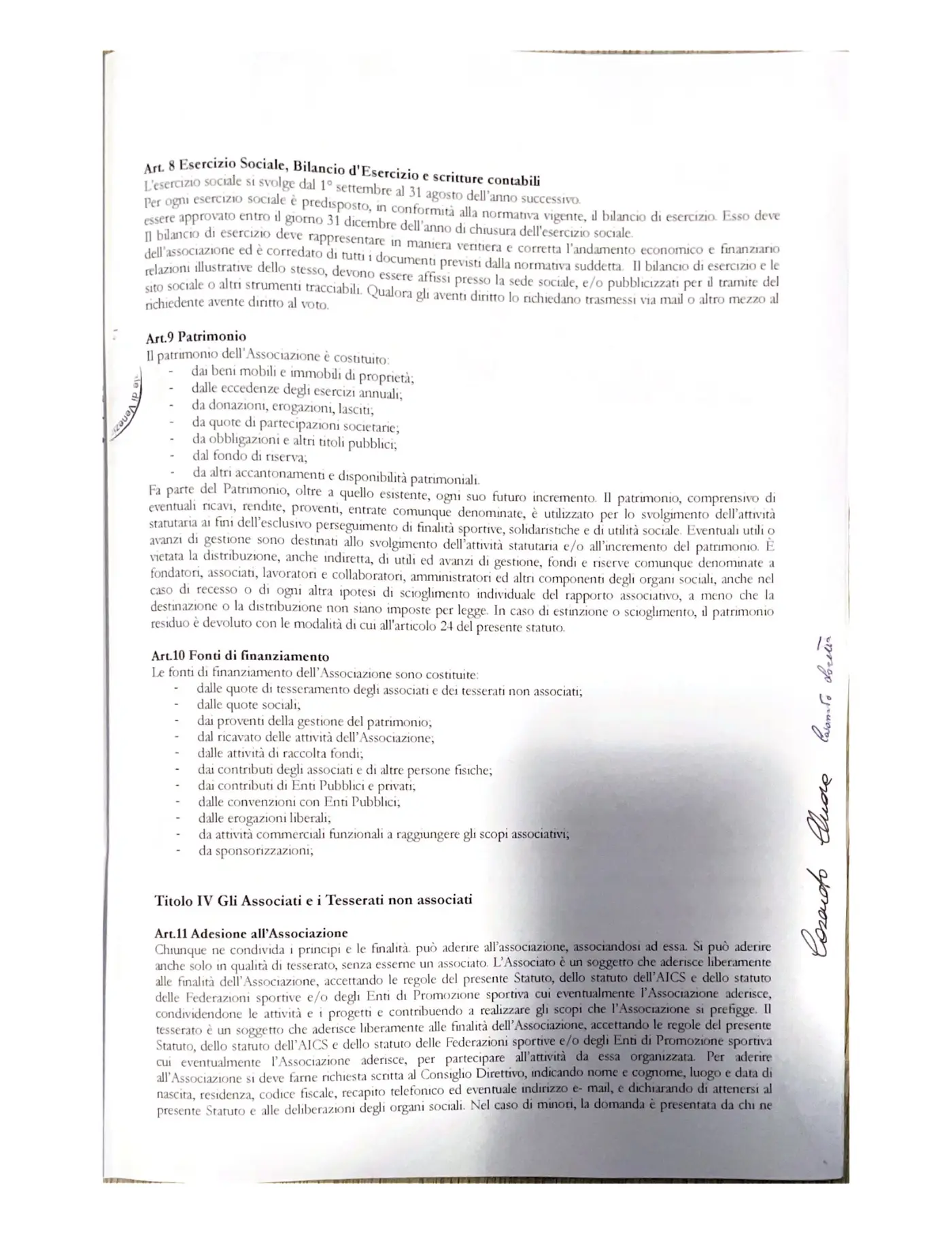 Statuto Fly Gym, pagina 5: articoli 8-11