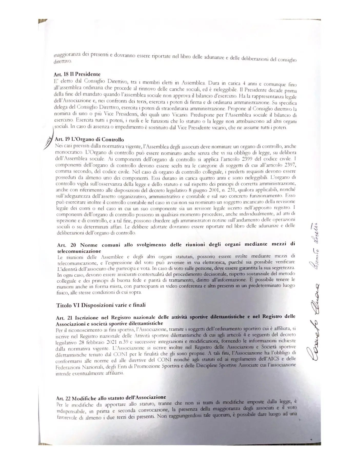 Statuto Fly Gym, pagina 9: articoli 17-22